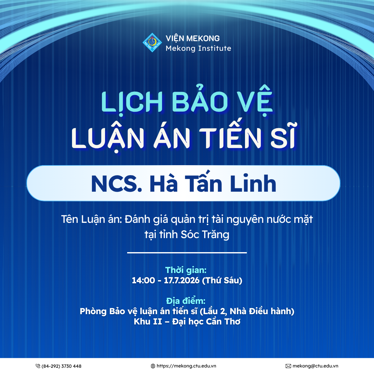 Thông báo lịch bảo vệ luận án tiến sĩ