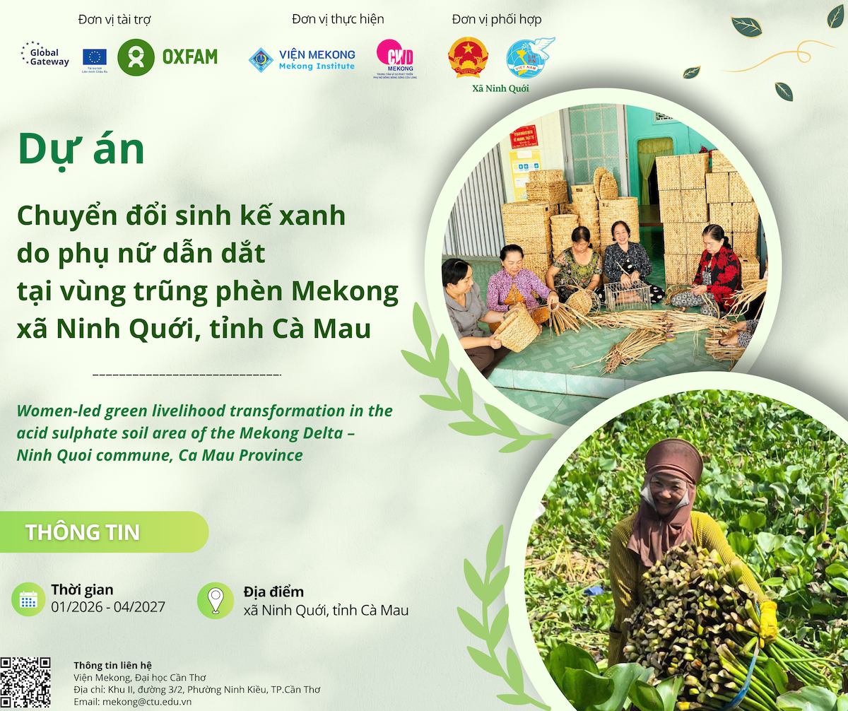 Viện Mekong – Đại học Cần Thơ triển khai dự án “Chuyển đổi sinh kế xanh do phụ nữ dẫn dắt tại vùng trũng phèn Mekong – xã Ninh Quới, tỉnh Cà Mau”